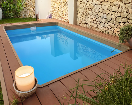piscina azul prefabricada de fibra 3x2 con escalon Martina